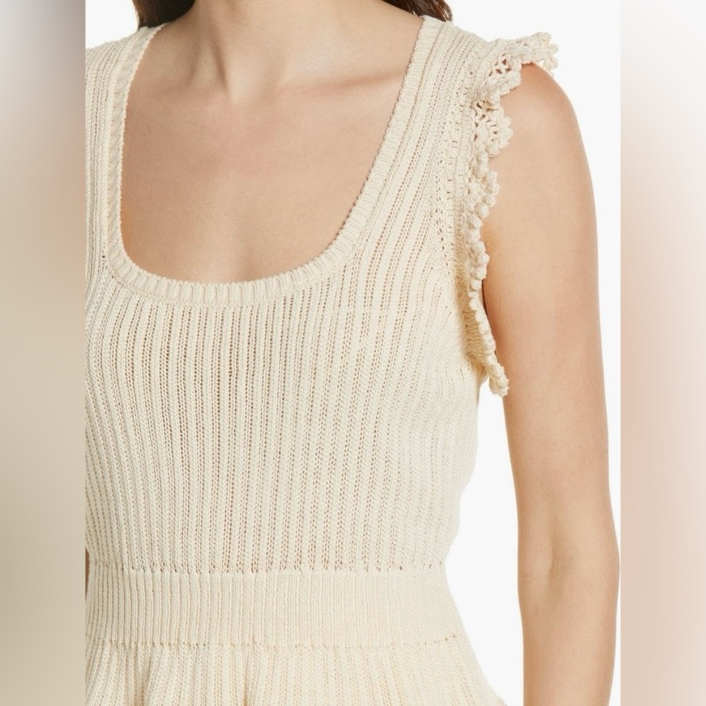 Women’s Small Ammeline Knit Crochet Peplum Top - Oatmeal Ecru Cream - Picture 7 of 14